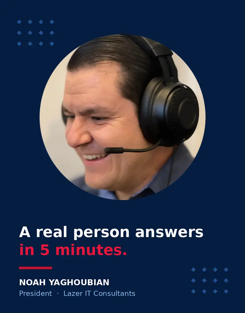 Lazer IT technician answering a support call from the Palm Desert help desk